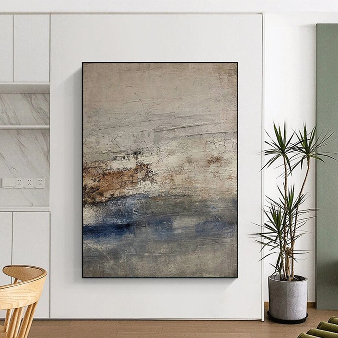 Hand-Painted Gray, Brown & Blue Textured Abstract, Acrylic Modern Art Painting HS321