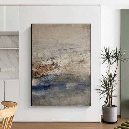 Hand-Painted Gray, Brown & Blue Textured Abstract, Acrylic Modern Art Painting HS321