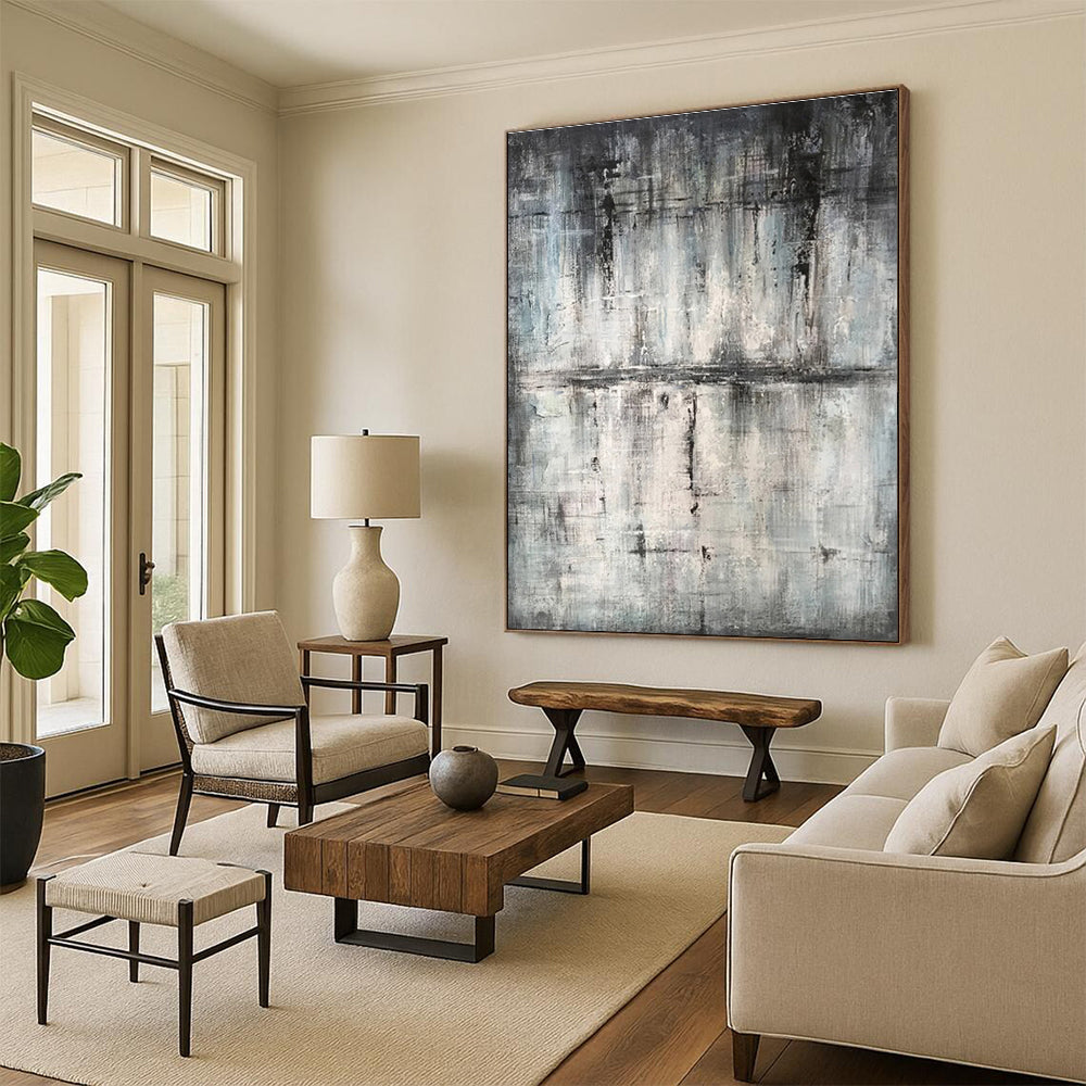 Hand-Painted Gray & Black Textured Abstract Urban Landscape Art HS391