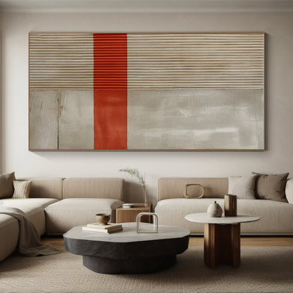Minimalist Canvas Art Beige & Red Geometric Abstract, Handmade Art HS203