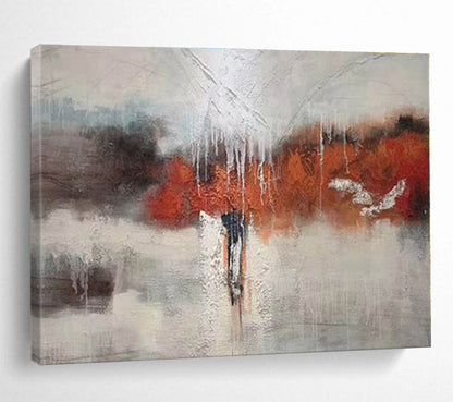 Big Size Gray, Orange and White Abstract Landscape Painting WB082