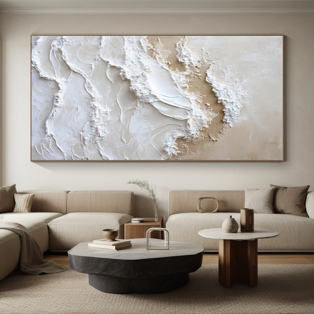 Gaint Canvas Art Beige & White Textured Abstract, Oversized Abstract Wall Art HS450
