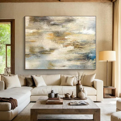 Modern Art Acrylic Neutral Tones with Blue Accents Abstract Art HS650