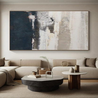 Large Contemporary Wall Art Gray, White, and Navy Textured Abstract Landscape HS633