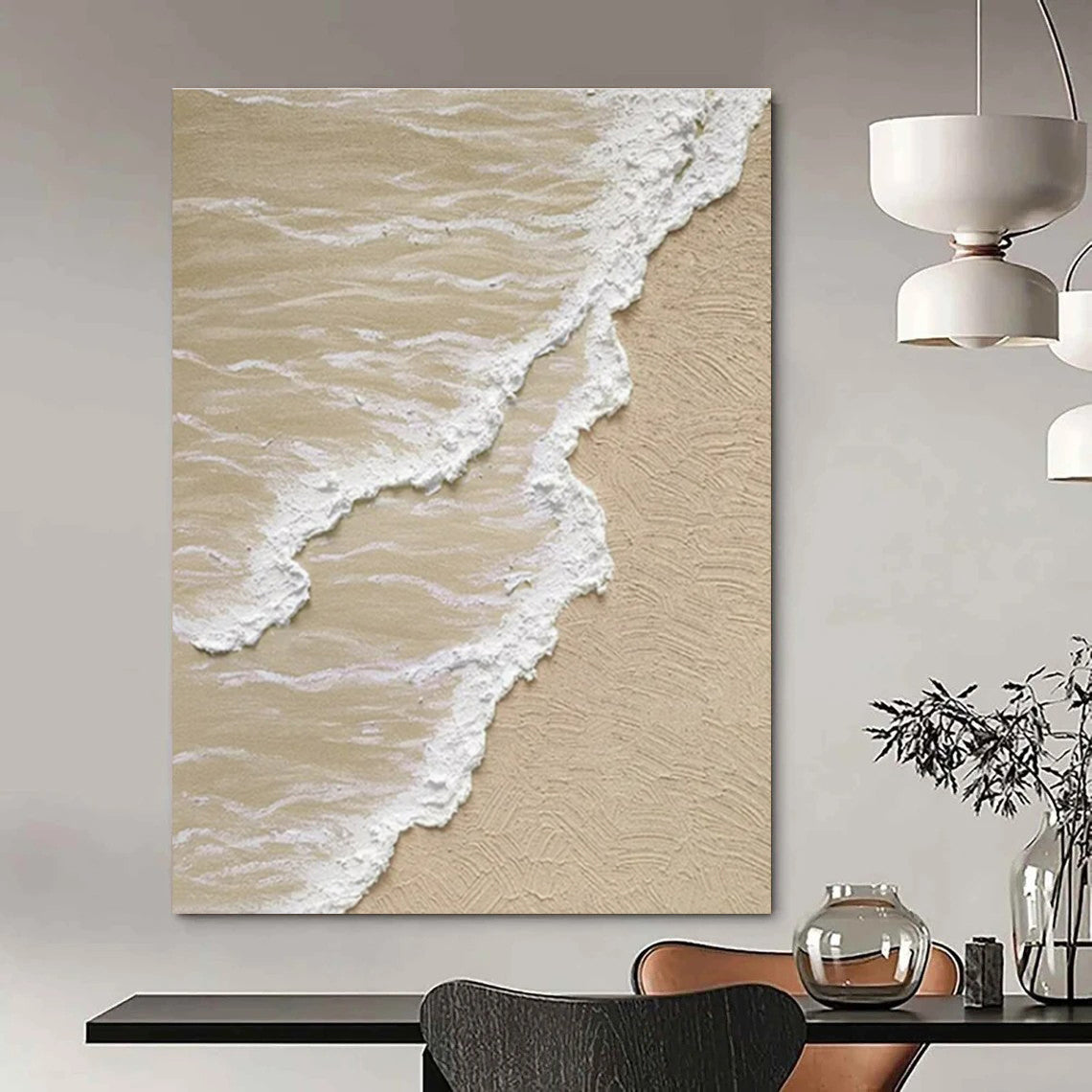 Gray, Green, and White Textured Coastal Abstract Painting For Sale Online WS479