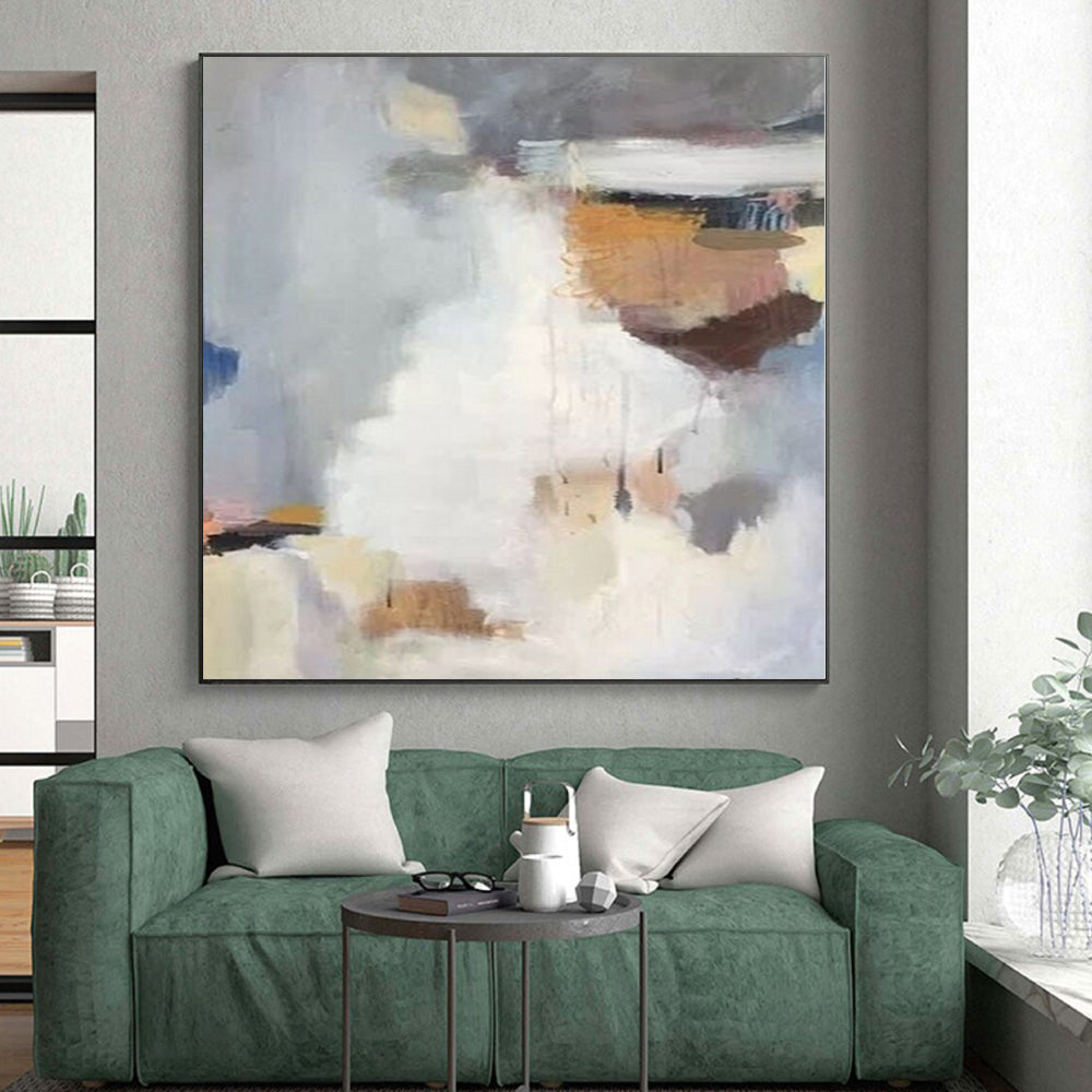Hand-Painted Gray, White, and Brown Soft Abstract Painting For Sale HS004