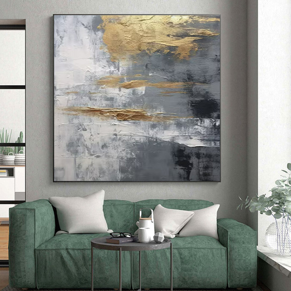 Hand Painted Art Gold, Gray, and White Textured Abstract Art HS735
