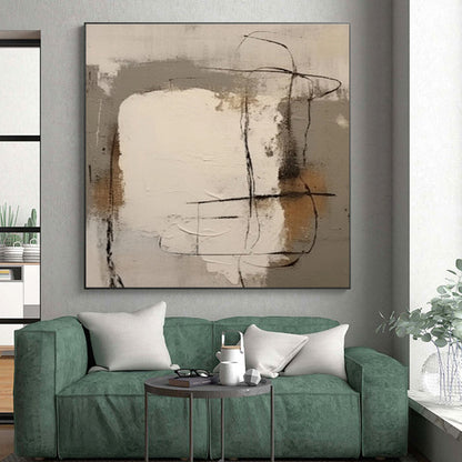 Modern Art Acrylic with Gray, Beige, Black and Brown Colors, Abstract Geometric Theme HS484