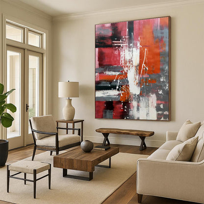 Oversized Abstract Wall Art Red, Orange & Gray Energetic Abstract Art HS400