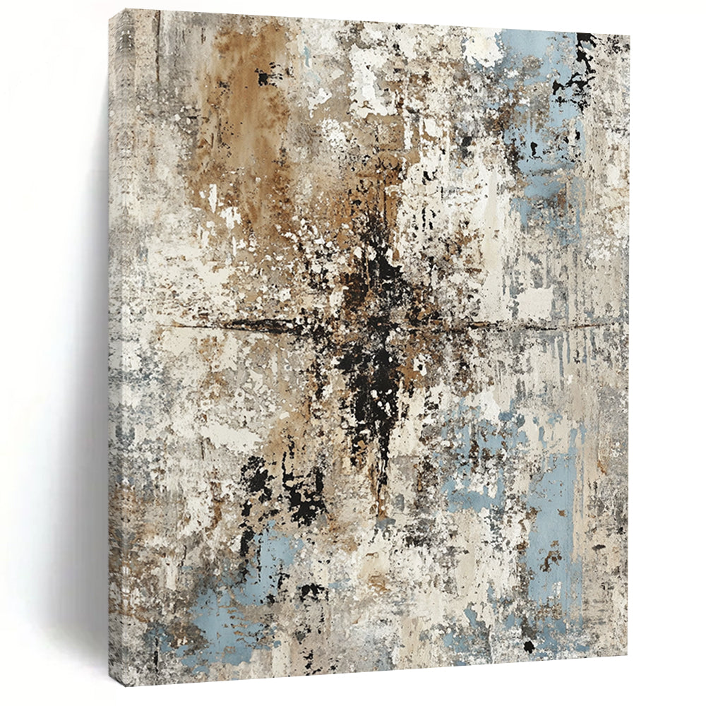 Oversized Abstract Wall Art Neutral and Blue Textured Abstract Painting HS180