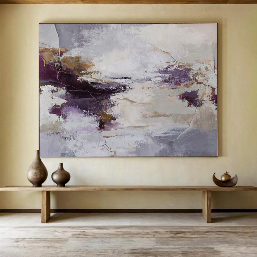 Big Size Purple, Gray and Beige Abstract Textured Painting WB115