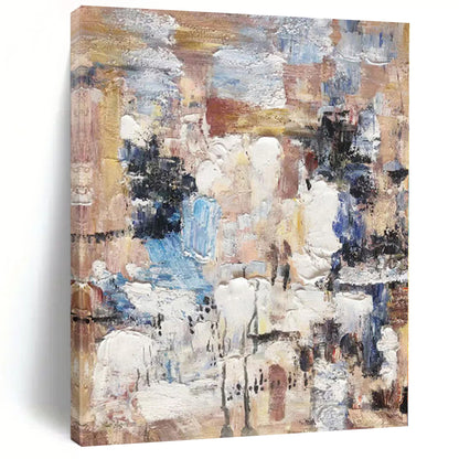 Hand-Painted Multicolor Abstract Textured Cityscape Painting For Sale HS061