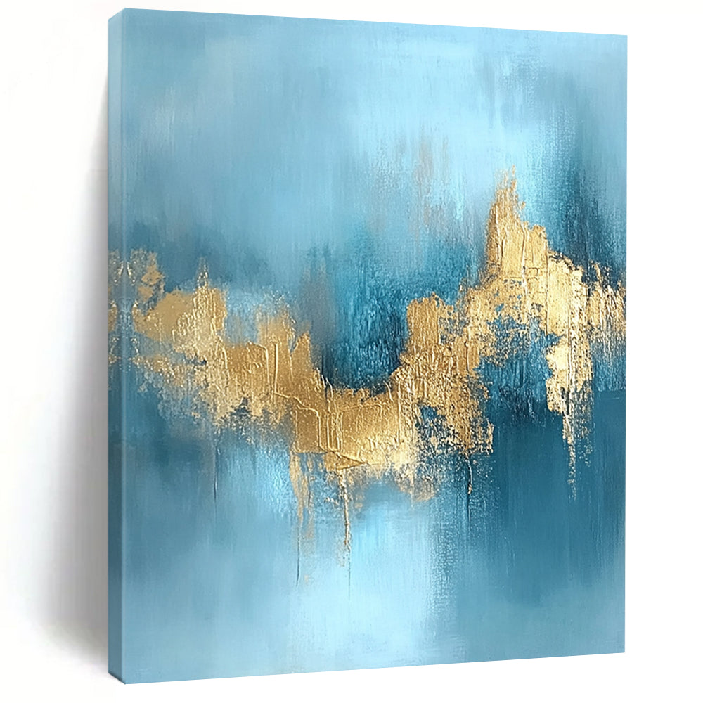Blue, Gold Abstract Textured Art For Living Room and Bedroom WS433