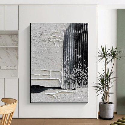Giant Canvas Art Black & White Textured Abstract Linear Art HS379