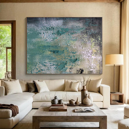 Hand Painted Art with Textured Teal, Gray, Beige - Cool Abstract Paintings for House HS504