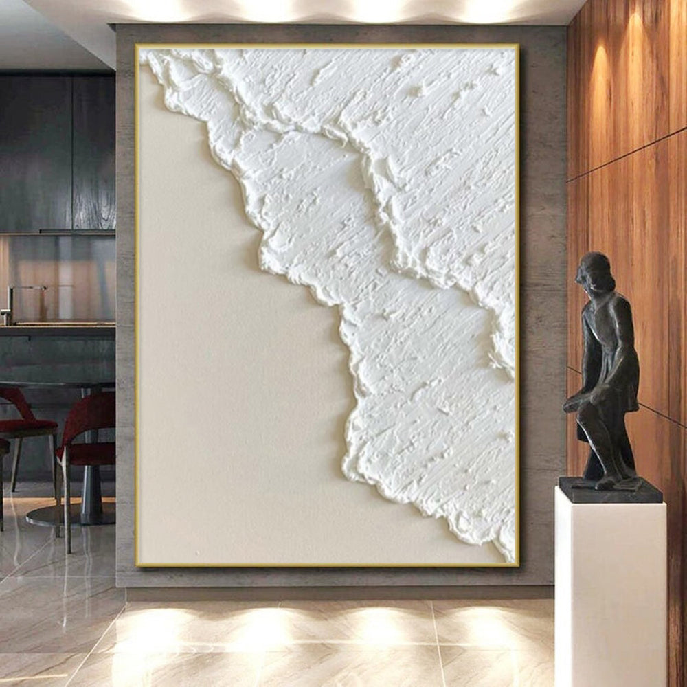 Hand-Painted White Textured Abstract, Acrylic Modern Art Painting HS337