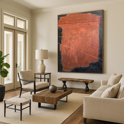 Hand Painted Art Rust and Black Textured Abstract Art HS750