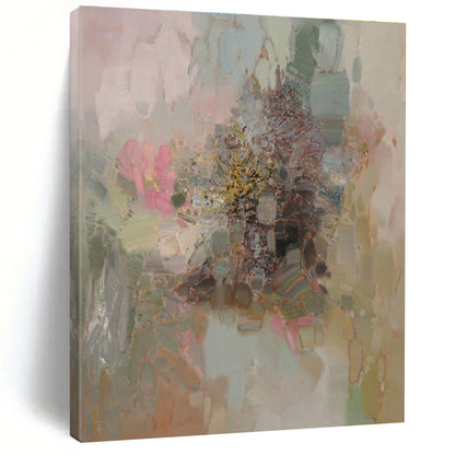 Unique Abstract Art Pink, Green, and Beige Floral Abstract Art HS714