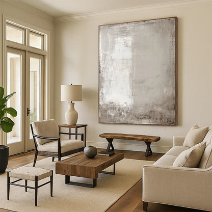 Hand Painted Art Neutral Gray and White Textured Minimalist Abstract Art HS183