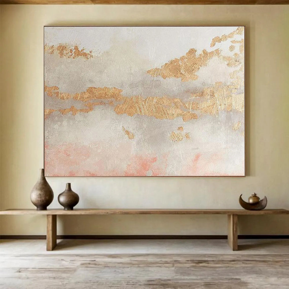 Oversized Canvas Art Gold, Pink and Gray Abstract Textured Painting WB106