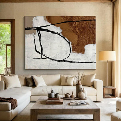 Modern Art Acrylic Black, White, and Brown Linear Abstract Art HS687