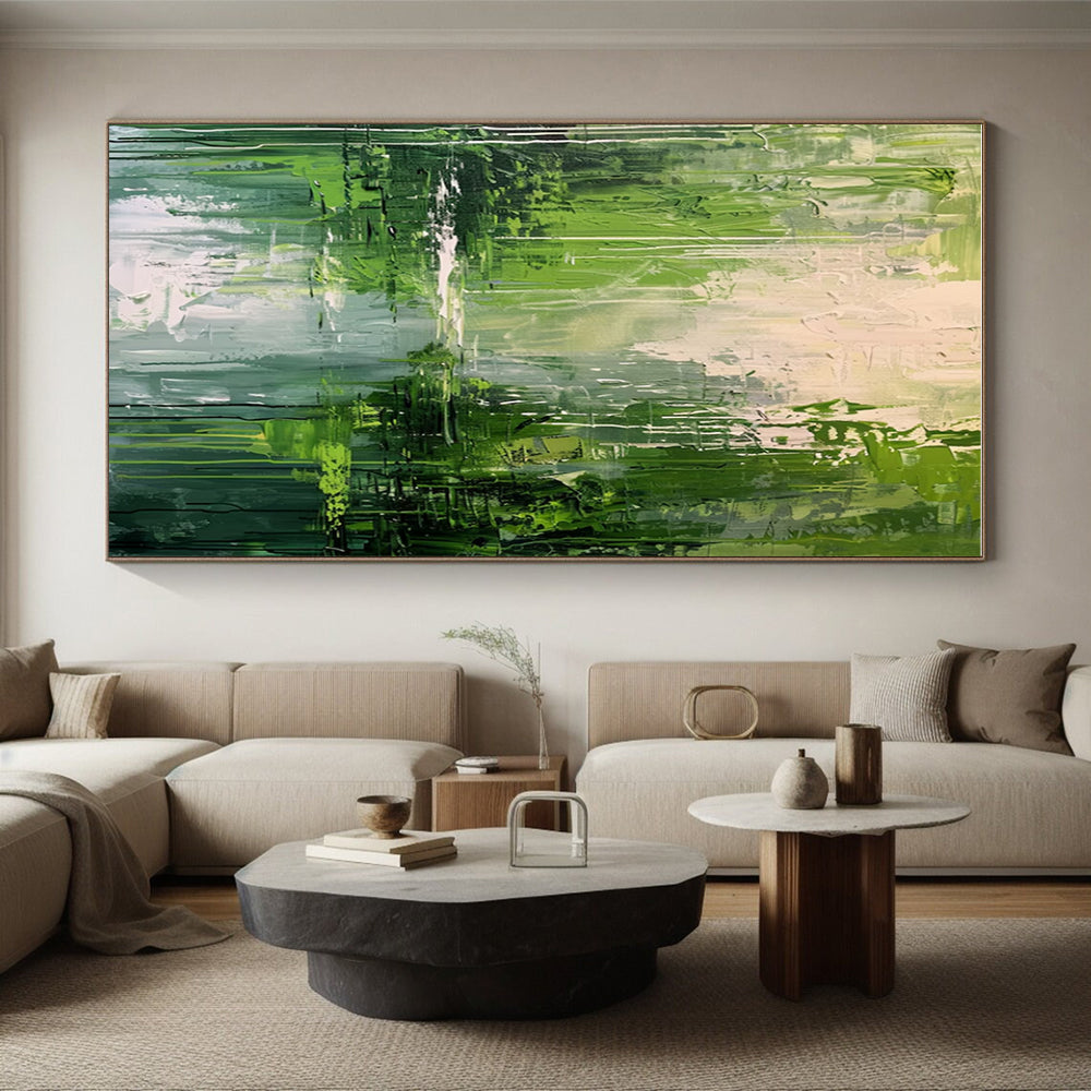 Hand Painted Art Green Textured Landscape Abstract Art HS200