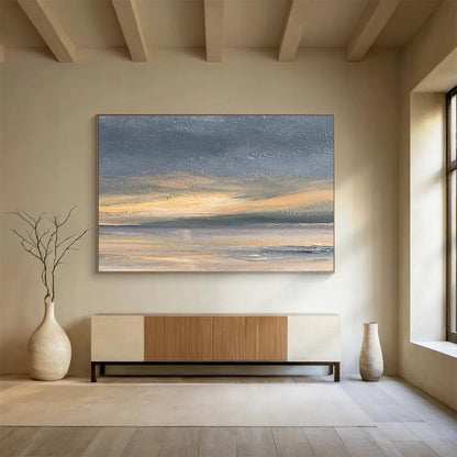 Huge Size Gray, Orange, and Multicolor Abstract Sunset Landscape, Abstract Oil Painting WB175