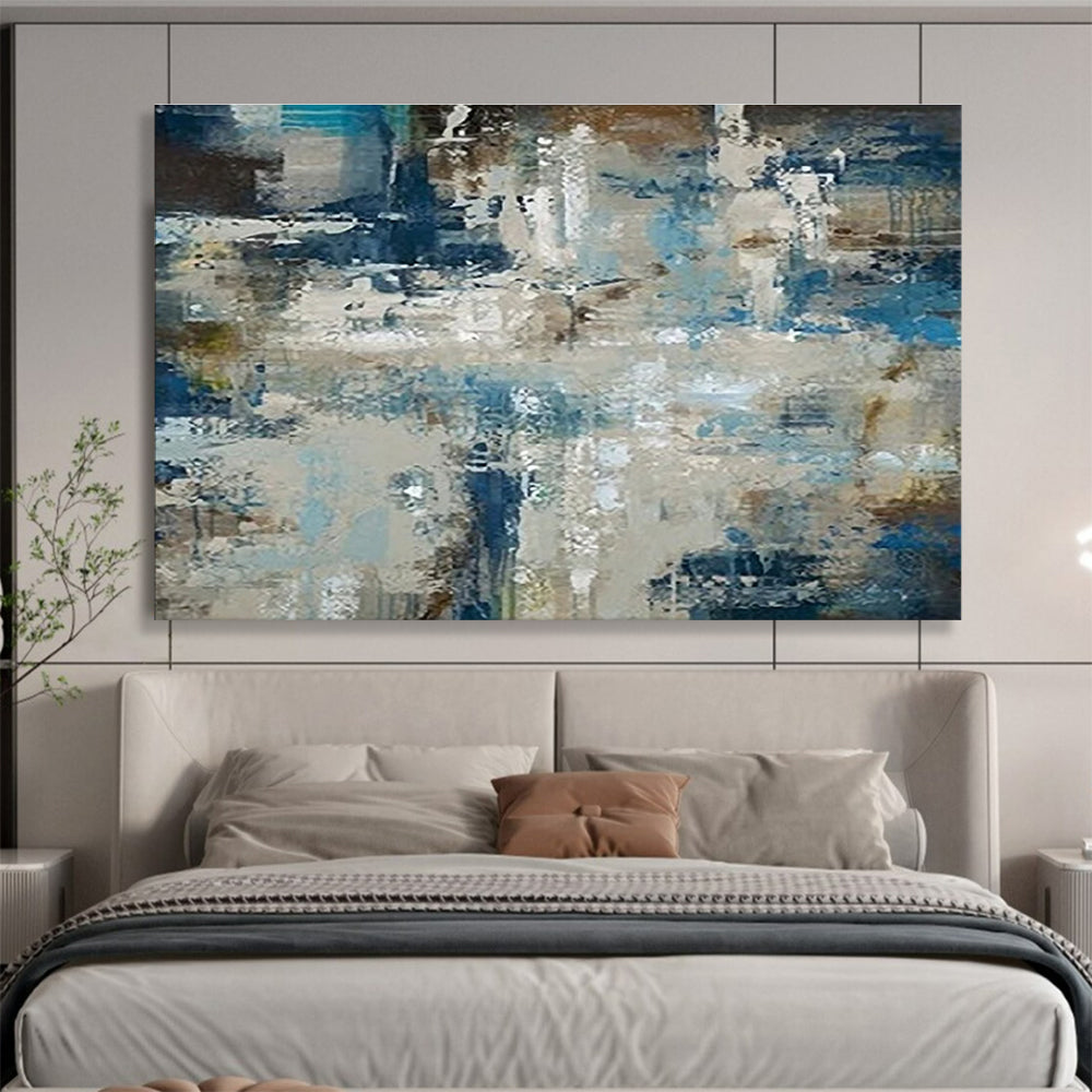 Oversized Canvas Art Blue, Gray, and Multicolor Abstract Textured Urban, Abstract Acrylic Painting WB190