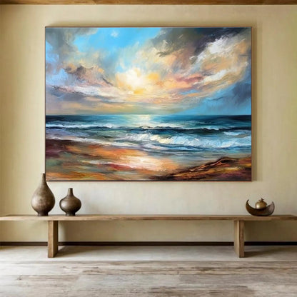Modern Art Acrylic: Colorful Coastal Sunset Abstract Painting WB368