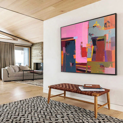Huge Size Pink, Teal, and Multicolor Geometric Abstract Art, Abstract Acrylic Painting WB165