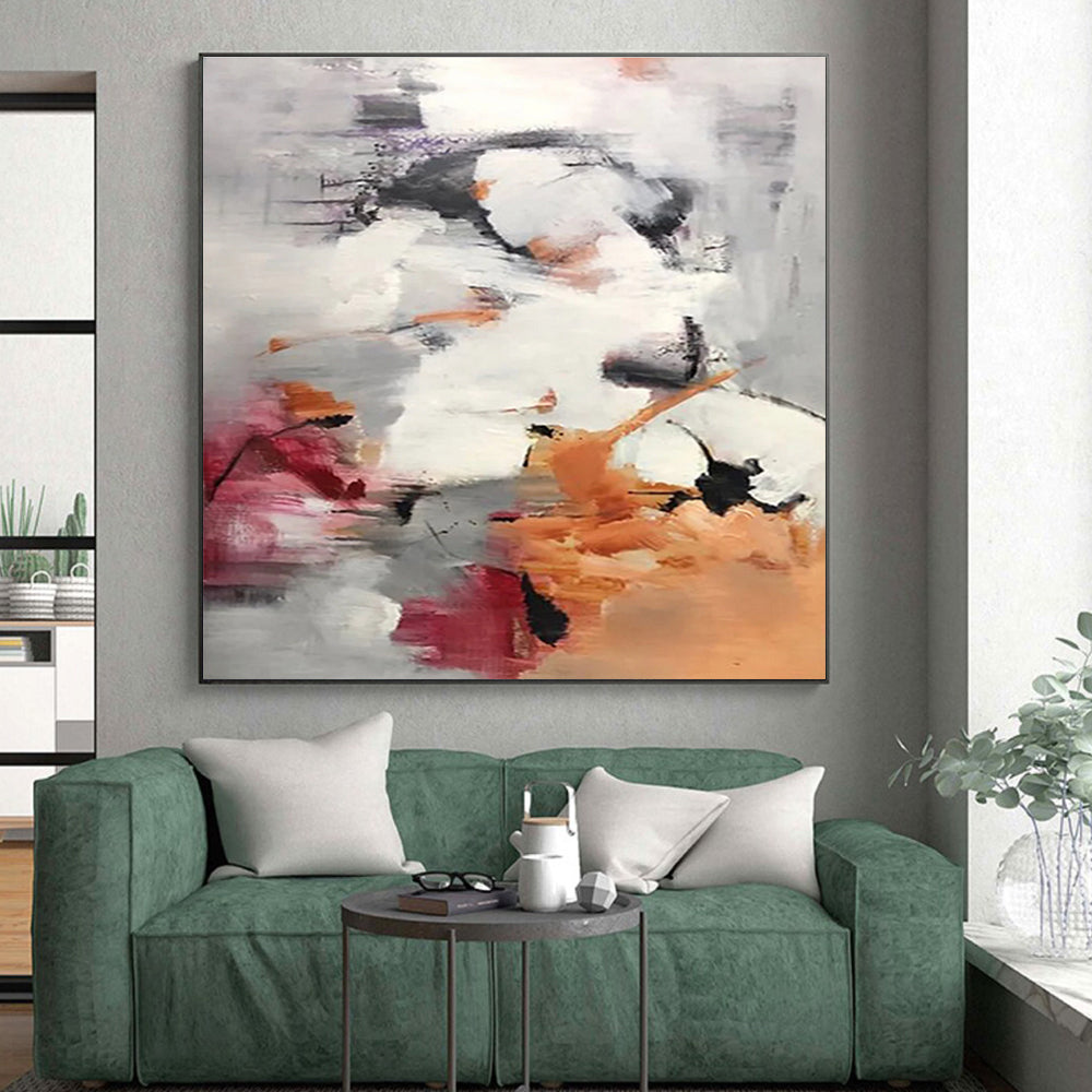 Unique Abstract Art Gray, Orange & Red Abstract Dynamic Shapes Art HS394