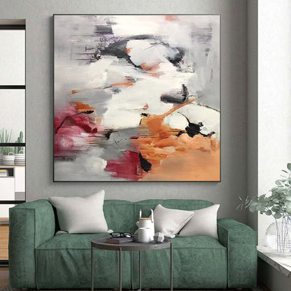 Unique Abstract Art Gray, Orange & Red Abstract Dynamic Shapes Art HS394