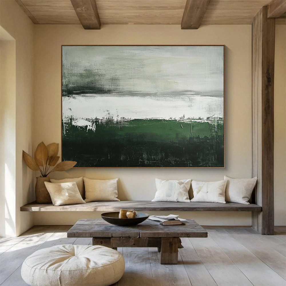 Oversized Canvas Art Green, Gray, and White Abstract Landscape - Acrylic Painting WB297