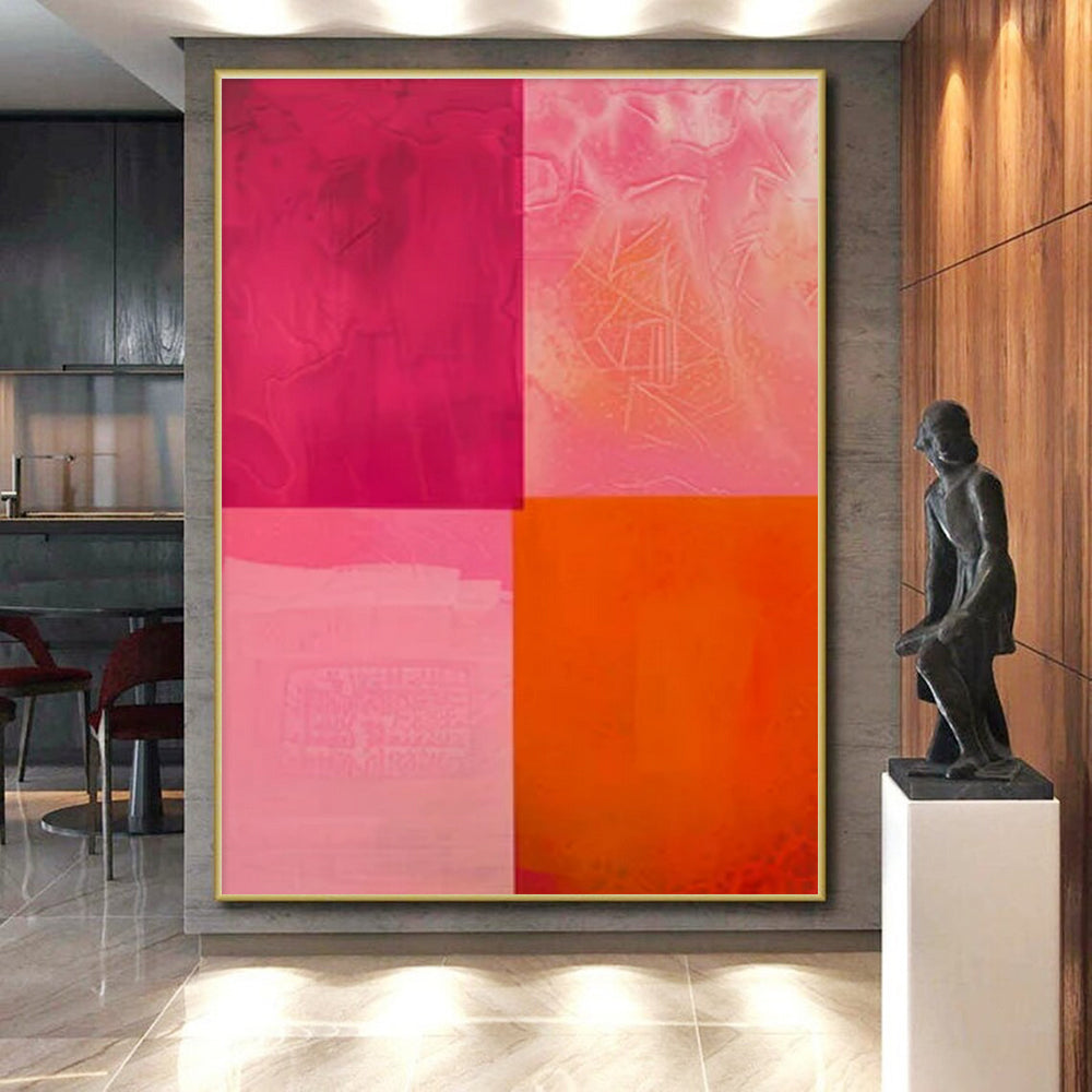 Cool Abstract Paintings Pink, Orange, and Red Geometric Abstract Painting On Canvas HS787