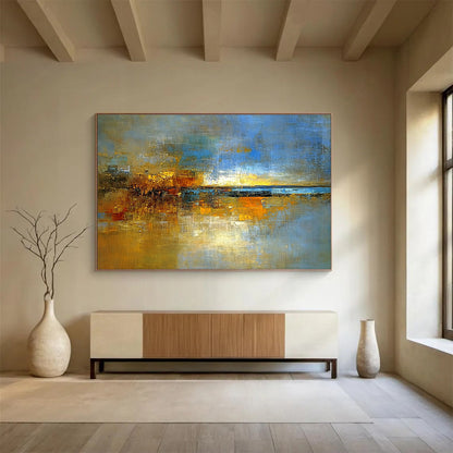 Extra Large Size Blue, Gold, and Multi - Colored Abstract Cityscape - Acrylic Painting WB271