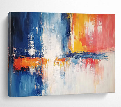 Contemporary Abstract Painting with Blue, Orange, Red and White Colors, Urban Reflection Theme WB301
