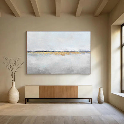Huge Size Gray, White and Gold Abstract Minimalist Painting WB064