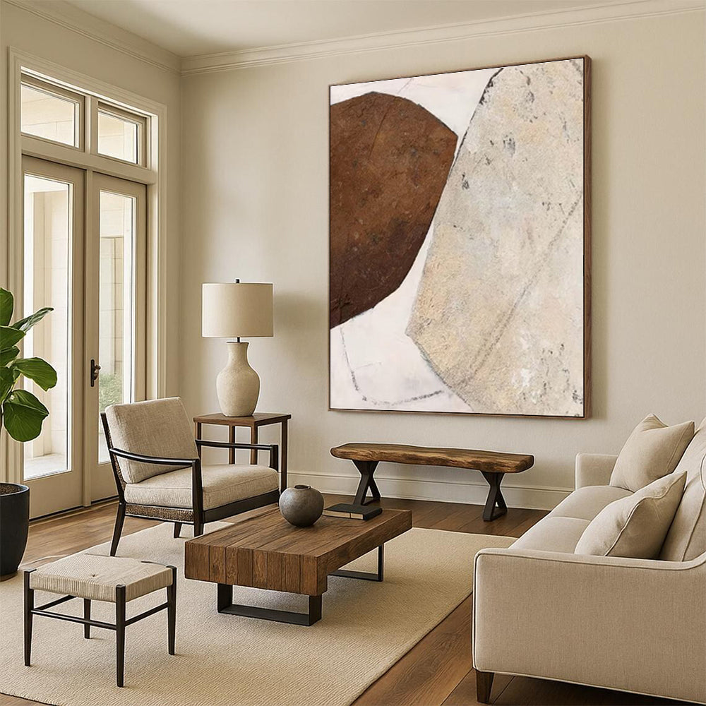 Handmade Art Brown & Beige Textured Abstract, Minimalist Canvas Art HS338