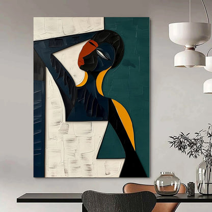 Teal, Orange, Black Abstract Figurative Art For Living Room and Bedroom WS423