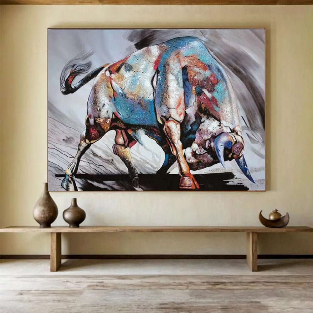 Purple, Blue, Gold Abstract Bull Art For Sale WB404