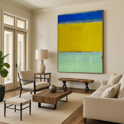 Modern Art Acrylic Blue and Yellow Abstract Color Field Painting For Sale HS105