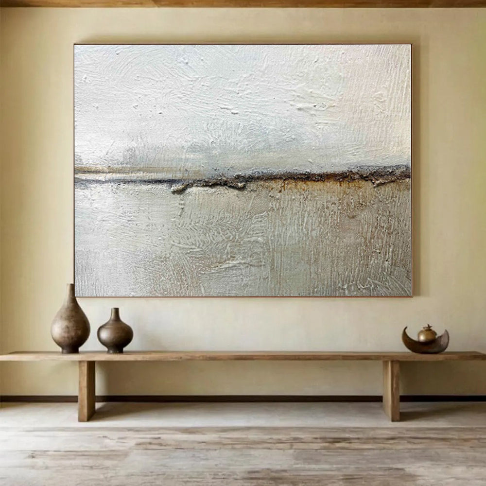 Big Size White and Brown Abstract Textured Painting WB131