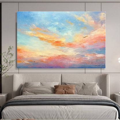 Colorful Sky Abstract Painting with Blue, Orange, Pink – Landscape Oil Painting WB041