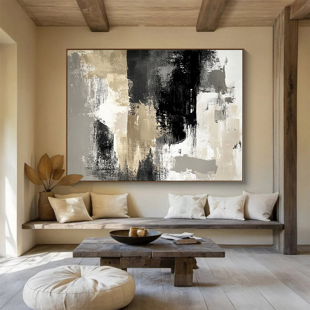 Huge Size Black, Gray, and Gold Abstract Textured Art - Acrylic Painting WB274