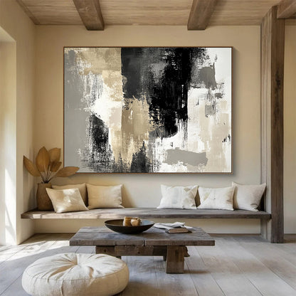 Huge Size Black, Gray, and Gold Abstract Textured Art - Acrylic Painting WB274