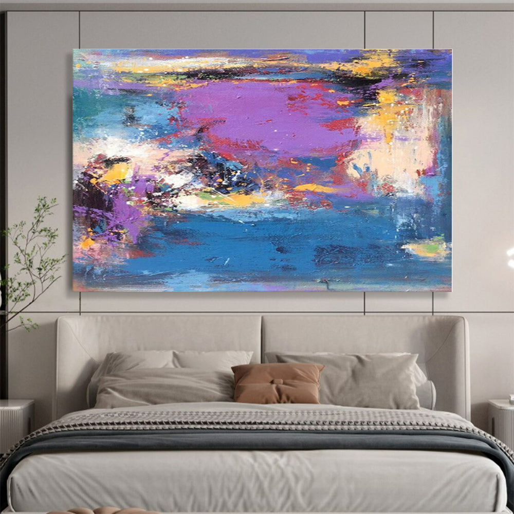 Huge Size Vibrant Purple and Blue Abstract Landscape Painting WB054