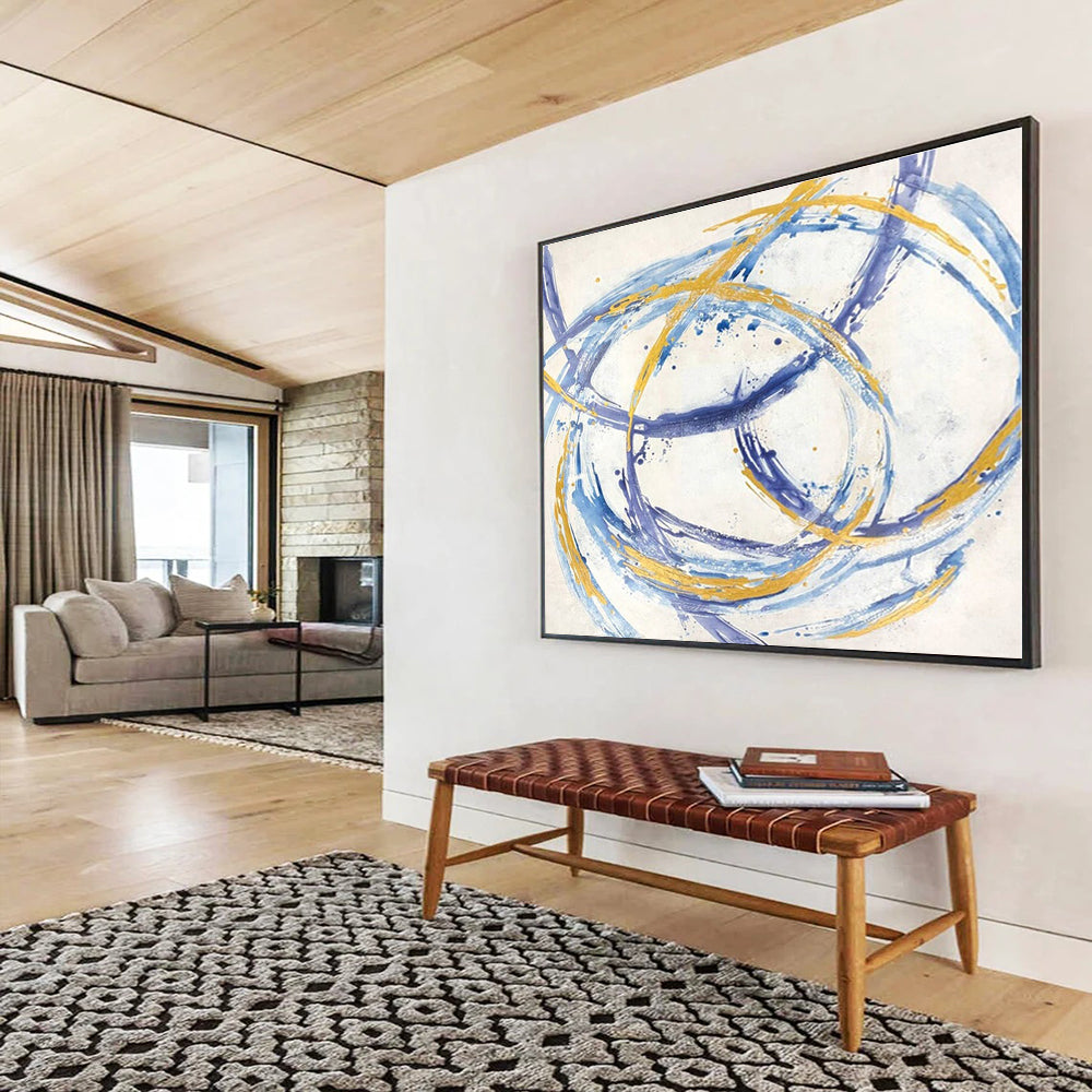 Extra Large Size Blue, Gold and White Abstract Geometric Painting WB148