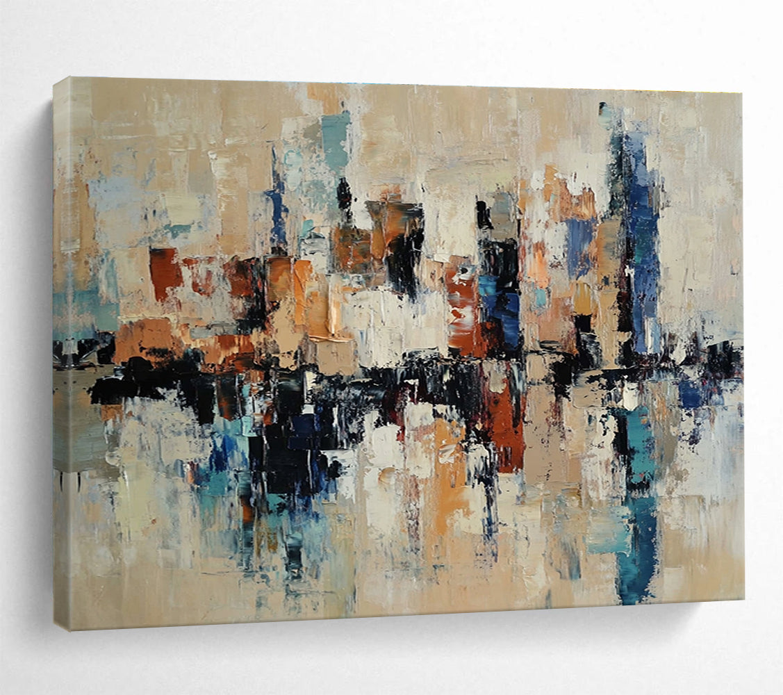 Modern Art Abstract Paintings with Beige, Blue, Brown, White and Black Colors, Urban Reflection Theme WB310