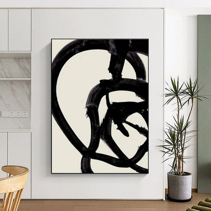 Minimalist Canvas Art Black and White Dynamic Abstract Painting On Canvas HS804