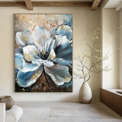 Blue, White, Gold Abstract Floral Art For Bedroom and Dining Room WS428